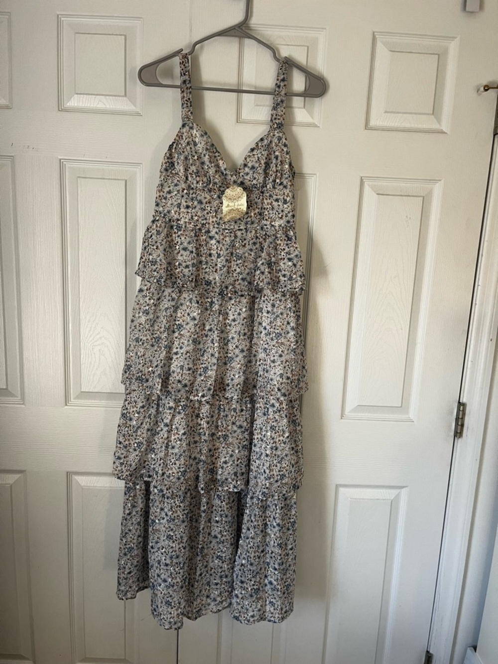 Altar’d State Tiered Maxi Dress with Blue Floral